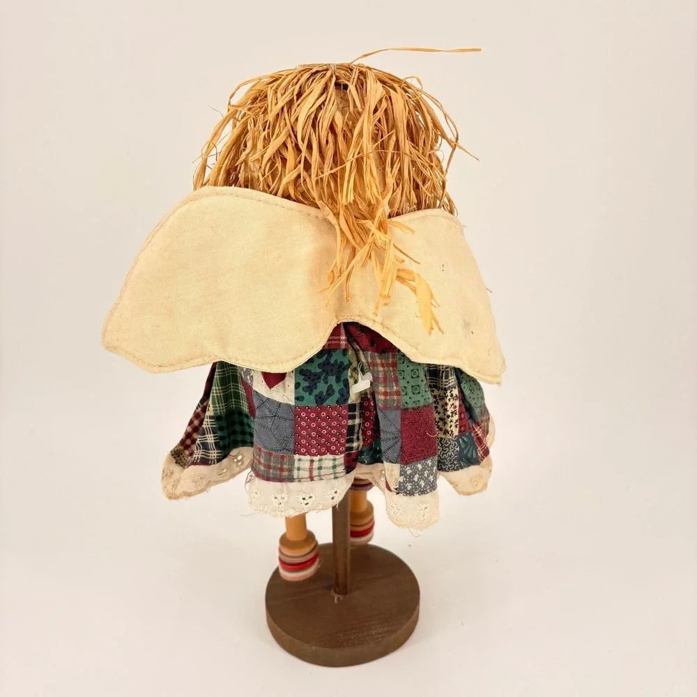 Primitive Folk Art Angel Doll Welcome Friends Patchwork Button Spool Decor 12in - Picture 5 of 7